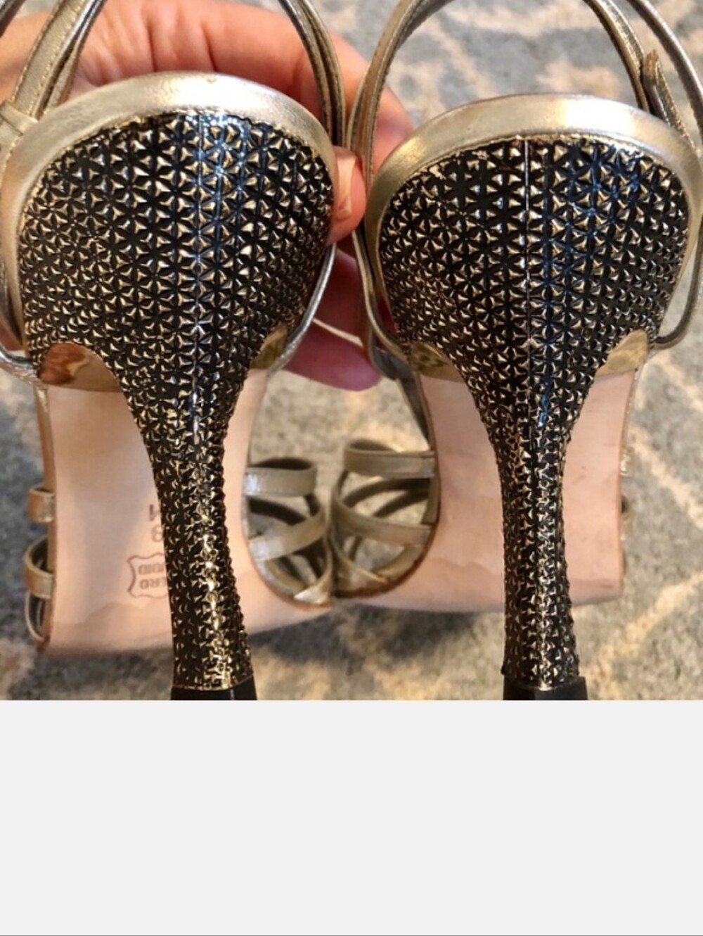 Gold leather strap heeled sandal